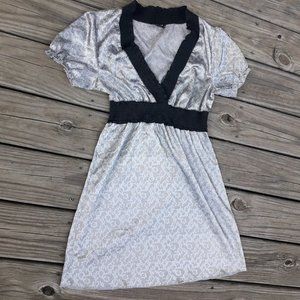 Vintage Guess Dress Retro 90s Romamtic Flirty Puff Sleeves Plunging V Neck